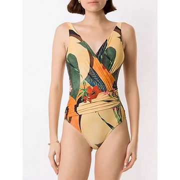 RUZU UG Schwimmanzug Zweiteiliger Badeanzug überkreuztem Print hüftbedeckendem Maxirock