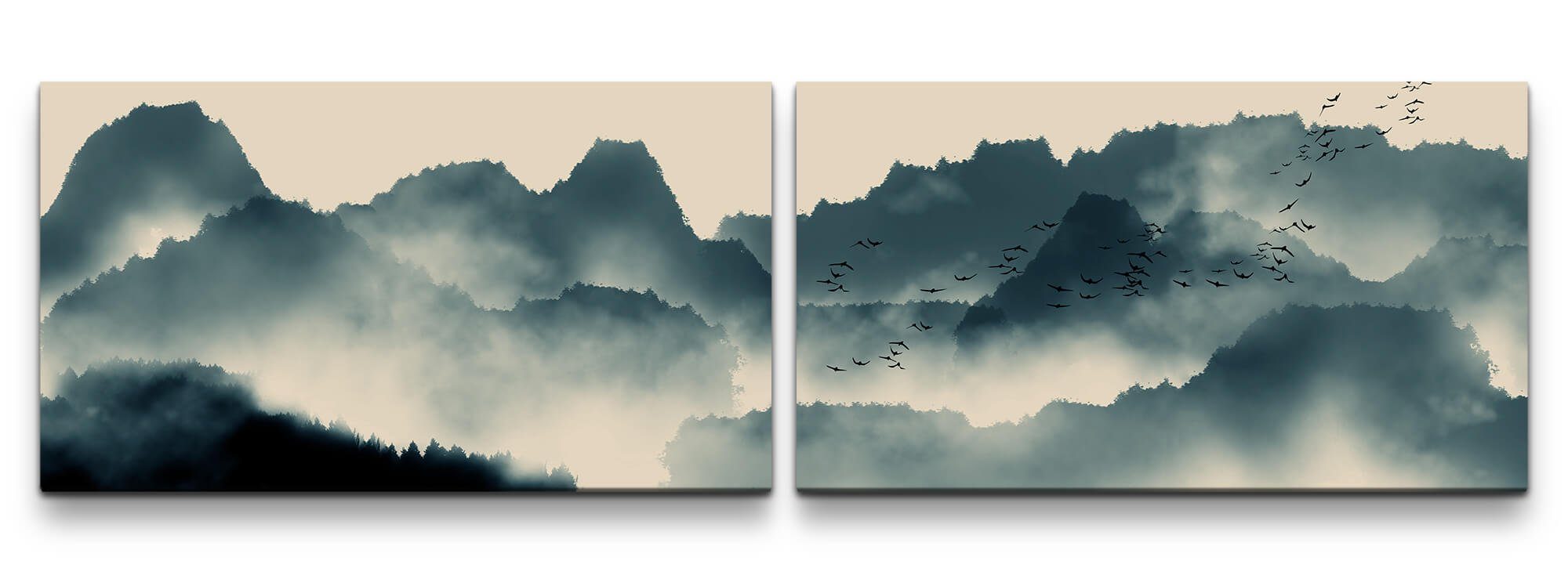 Sinus Art Leinwandbild Berge mit Nebel Wandbild in verschiedenen Größen