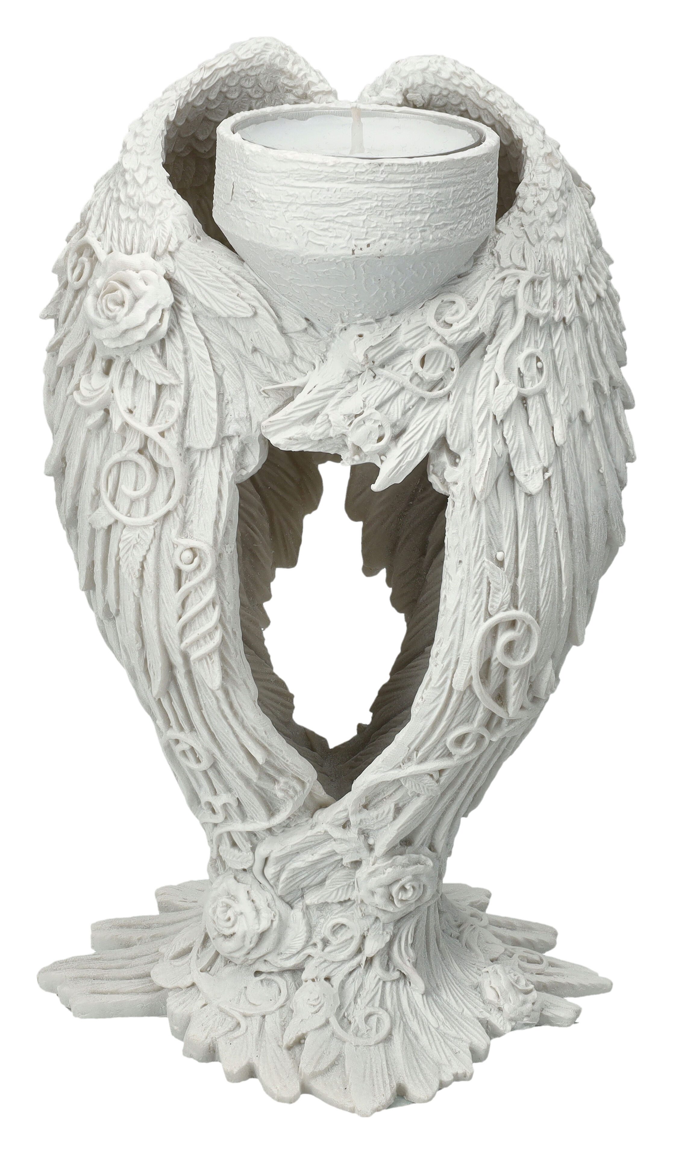 Figuren Shop GmbH Teelichthalter Teelichthalter - Florale Engelsflügel - Nemesis Now - Engel-Deko Kerze