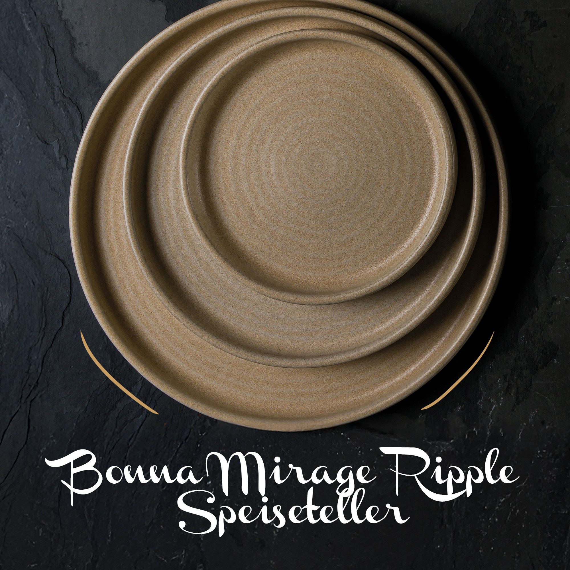 Bonna Teller-Set 6x Mirage Ripple flach Ø 28 cm, Robustes Porzellan, Beige (6-tlg), Porzellan, Robuste Horeca-Qualität