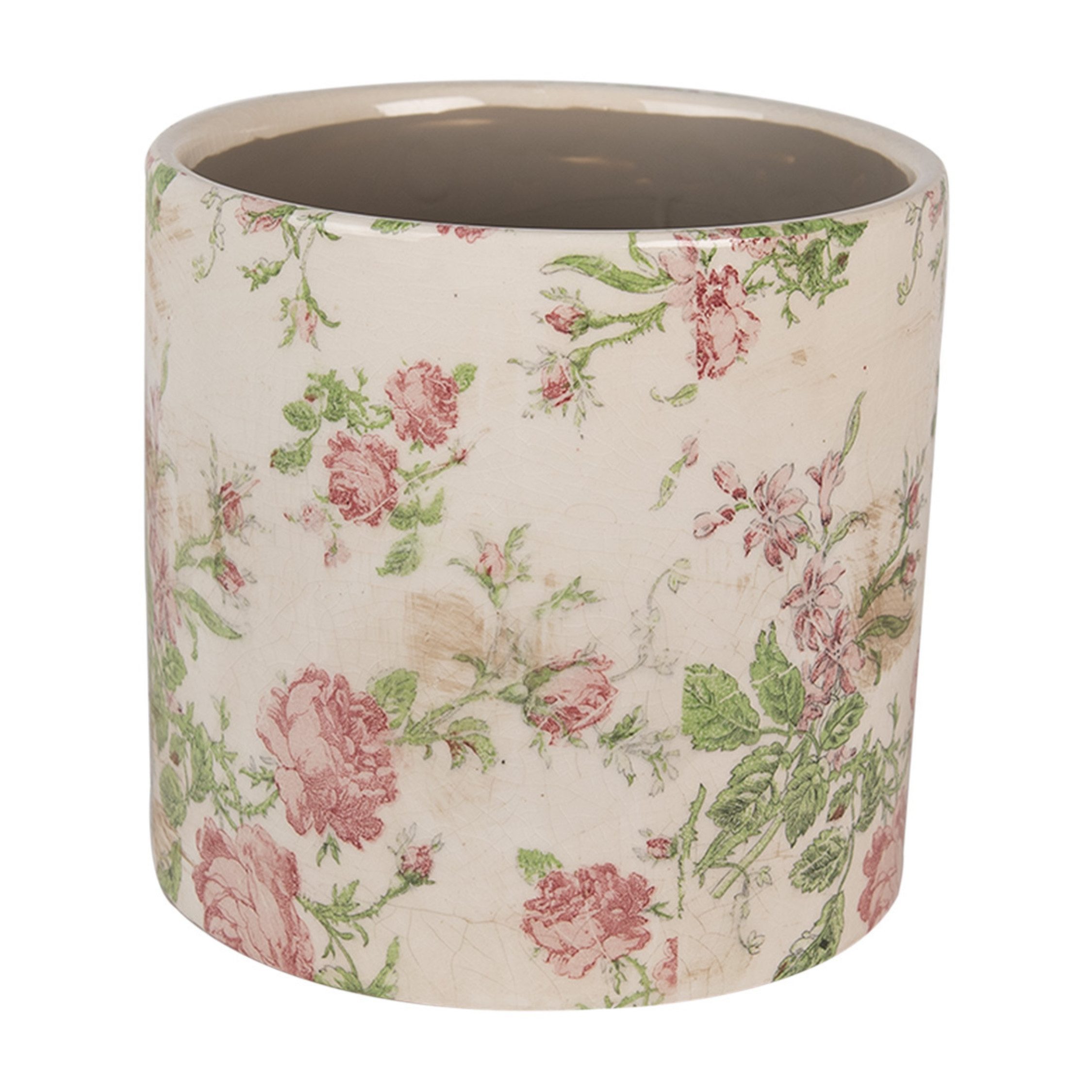 Clayre & Eef Dekovase Clayre & Eef Innenblumentopf Beige Rosa mit Blumenmotiv