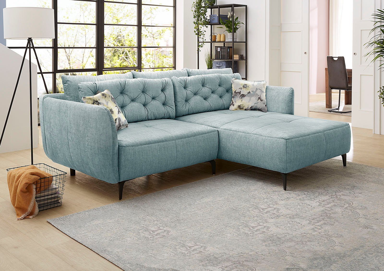 Jockenhöfer Gruppe Ecksofa Salo L-Form, B: 251 cm, im Retrolook mit Wellenfederung, mit Zierkissen