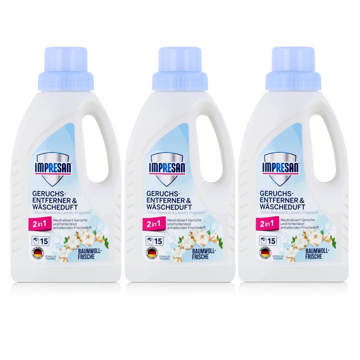 IMPRESAN Wäscheparfüm Impresan Geruchs-Entferner & Wäscheduft Baumwoll-Frische 450ml (3er Pa