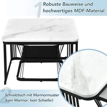 Merax Couchtisch (2er Set), mit Tischplatte in Marmoroptik, Satztisch mit Metallrahmen