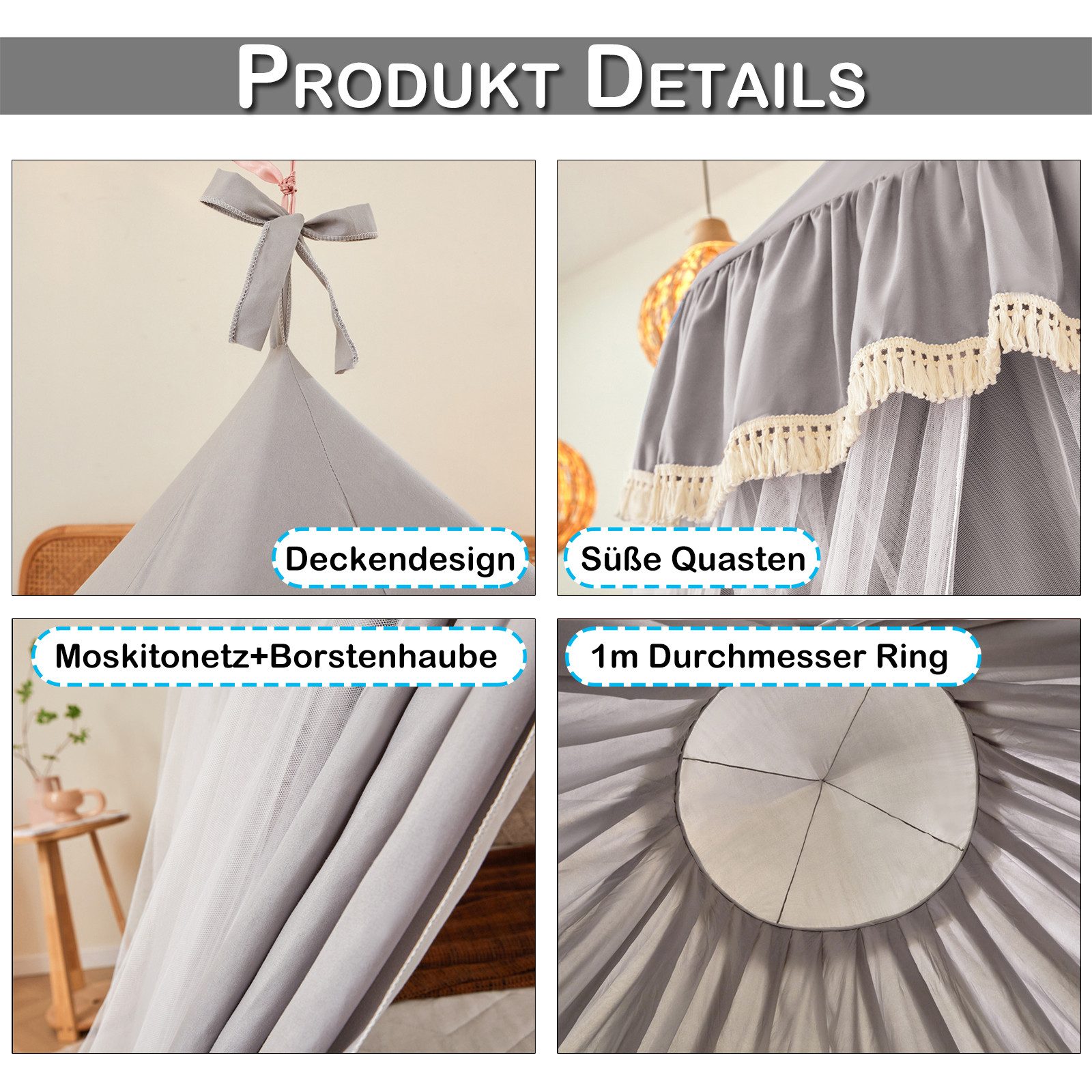 Sunicol Moskitonetz Doppelschicht Moskitonetz, Bett Baldachin, Lichtblockierung Kuppel, Faltbares Moskitonetz Bett für Kinderzimmer, Waschbar