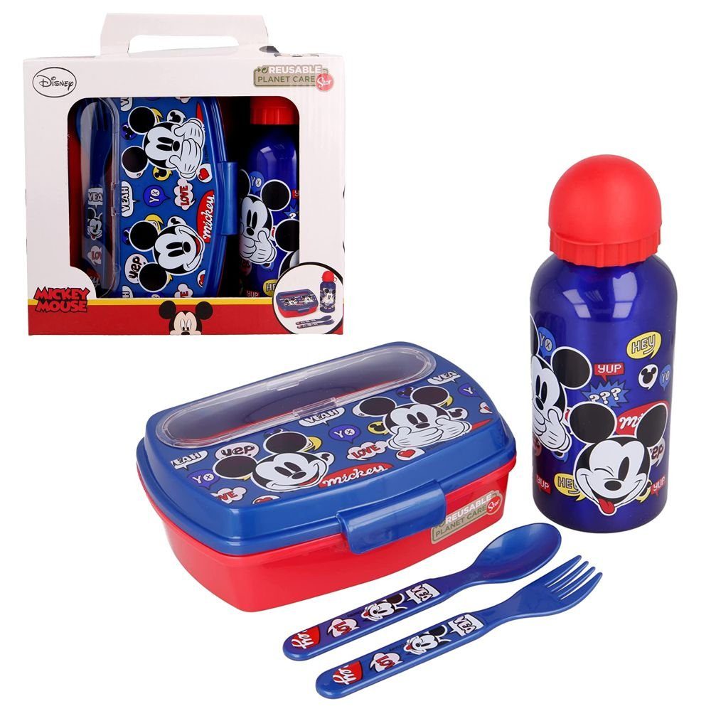 Disney Mickey Mouse Lunchbox Alu-Trinkflasche & Brotdose mit Besteck Mickey Mouse Lunchbox-Set