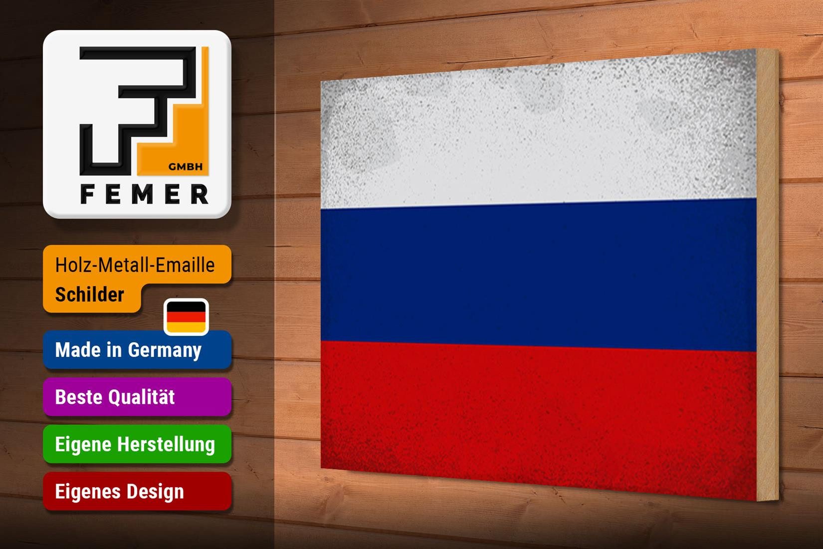 Femer GmbH Holzbild Flagge Russland 30x20cm Flag of Russia Vintage, Flaggen (1 St), Glatte Holzfaserplatte (MDF), vorn beschichtet