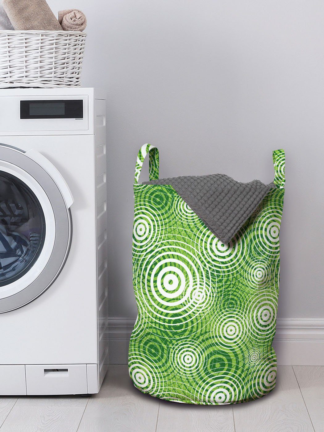 Circular Waschsalons, Wäschesäckchen Abgerundete Kordelzugverschluss Eco für Abstrakt Abakuhaus Griffen mit Wäschekorb