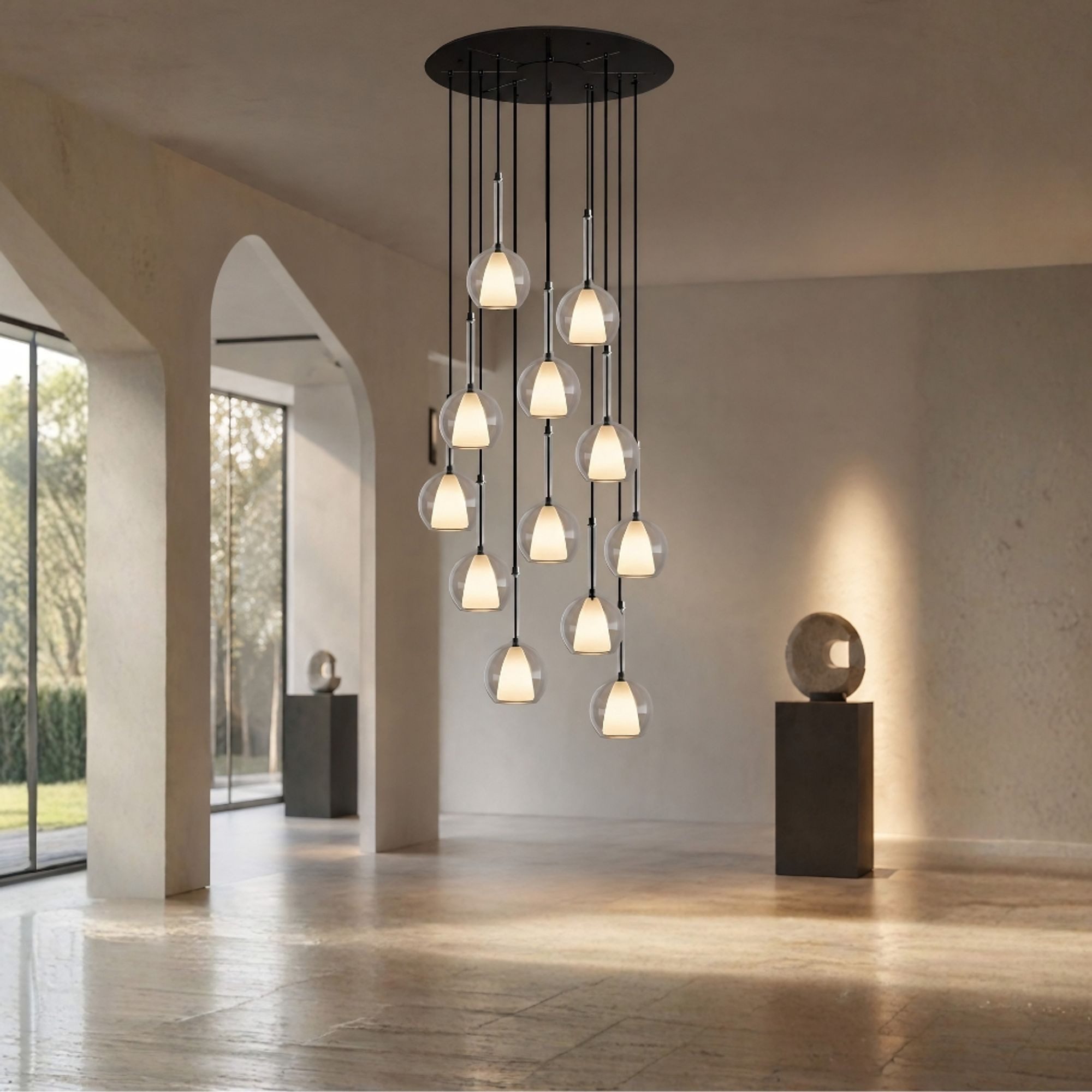s.luce Pendelleuchte Belluna Galerieleuchte 12-flammig Ø 80cm Baldachin Klar