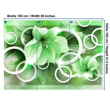 wandmotiv24 Fototapete Grün Blumen 3D Kreise Blättern Glitzern, glatt, Wandtapete, Motivtapete, matt, Vliestapete