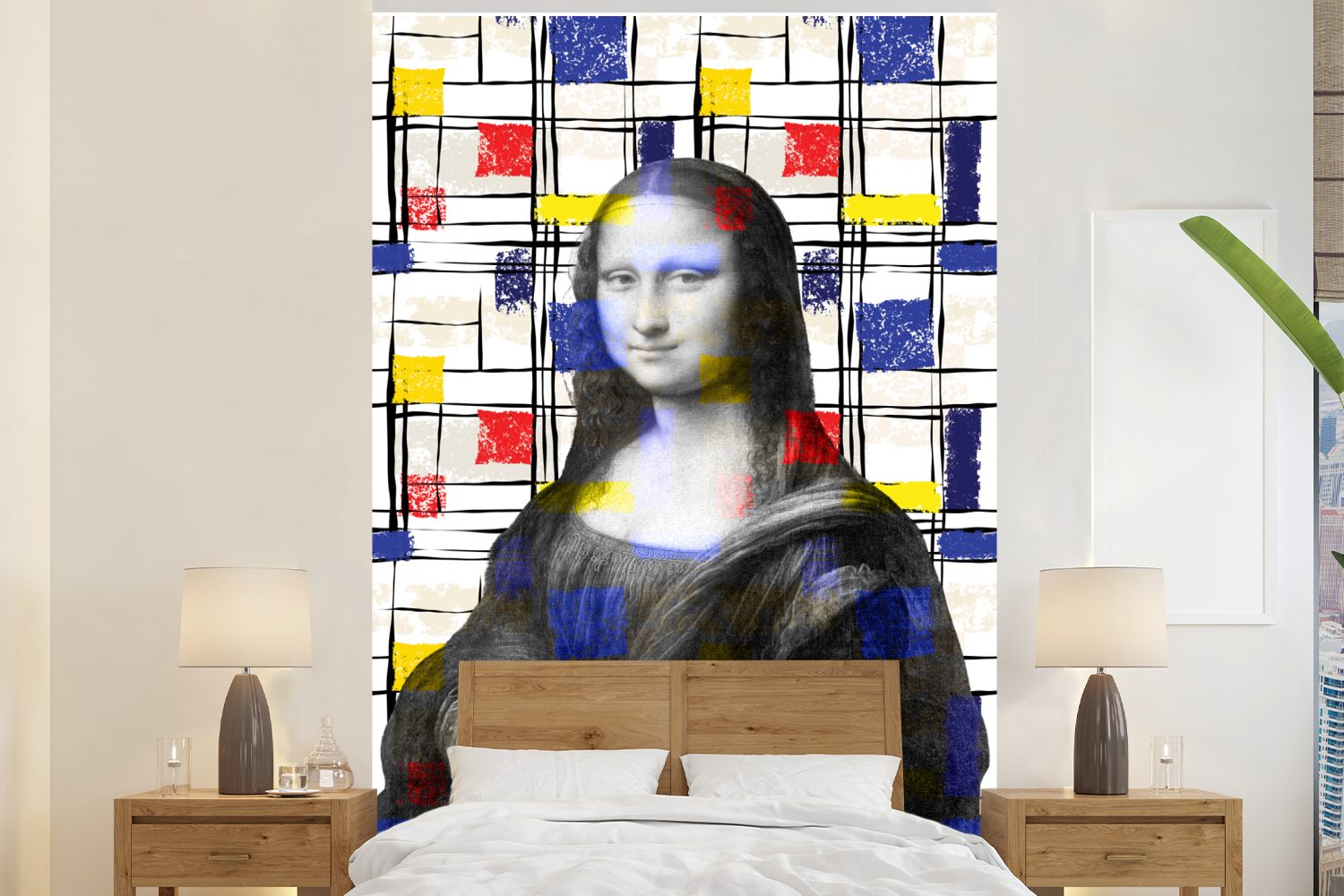 (3 Meister, MuchoWow bedruckt, Tapete Matt, St), Vinyl Wandtapete Wohnzimmer, Montagefertig Fototapete - für Mondrian - Mona Lisa Alte