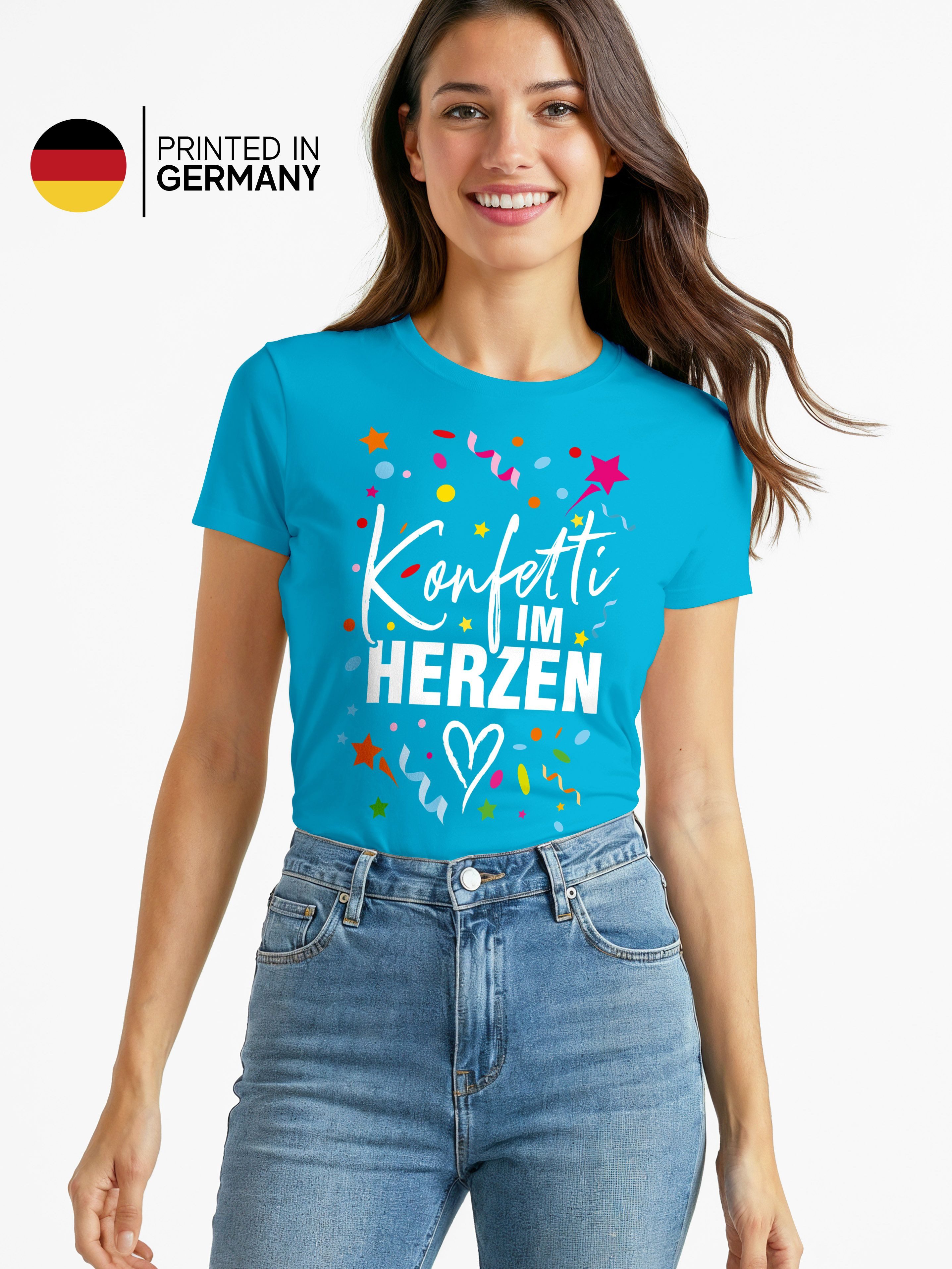 MoonWorks Print-Shirt Damen T-Shirt Fasching Karneval Konfetti im Herzen Kostüm-Ersatz mit Print