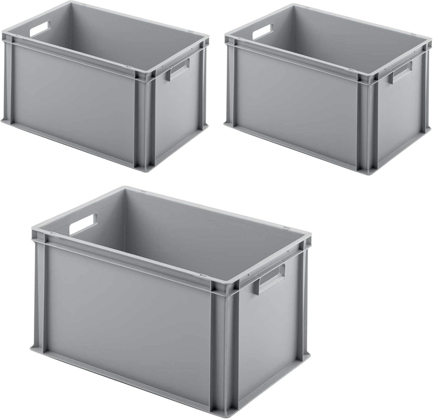BRB-Lagertechnik Aufbewahrungsbox 3 Euro-Stapelbehälter mit 2 Durchfassgriffen, LxBxH 600x400x320 mm, 3x Euro-Stapelbehälter