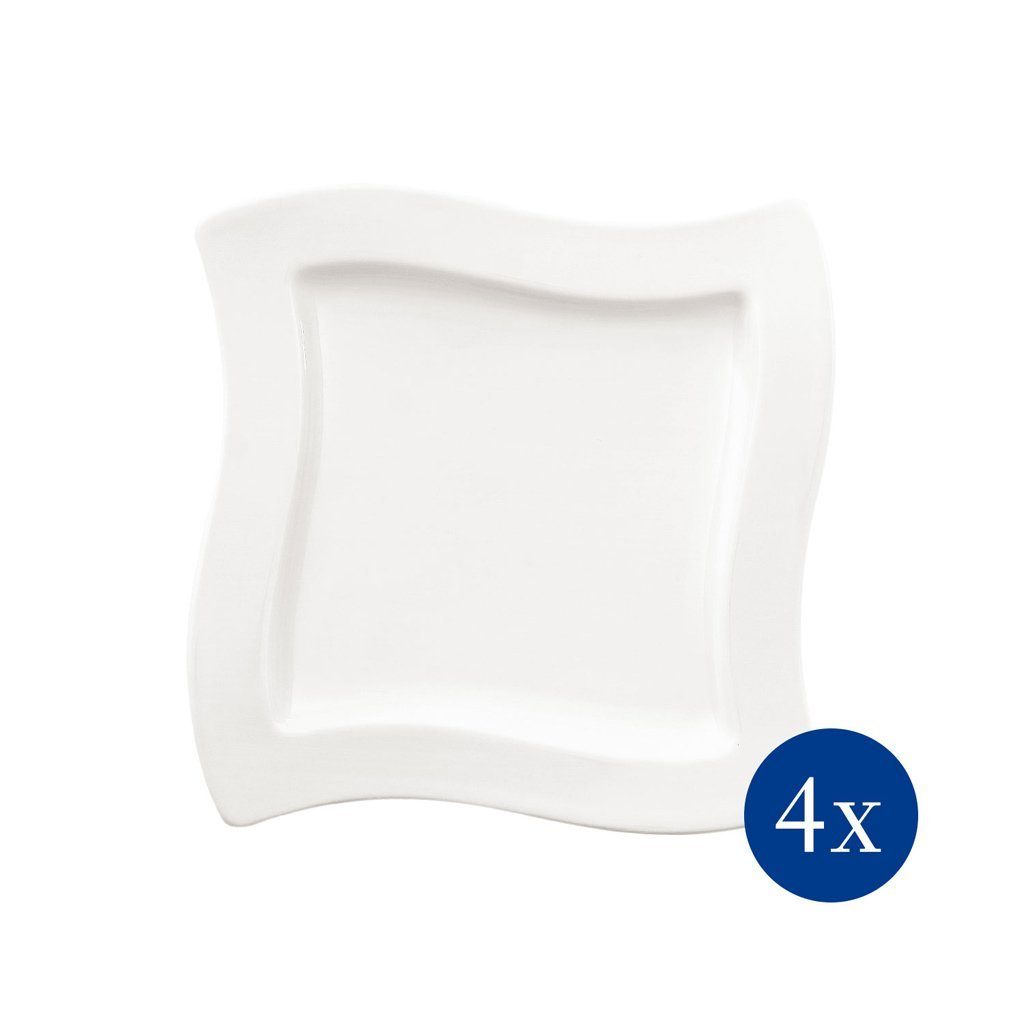 Villeroy & Boch Frühstücks-Geschirrset NewWave Frühstücksteller, quadratisch, 4 Stück (4-tlg), 4 Personen, Porzellan