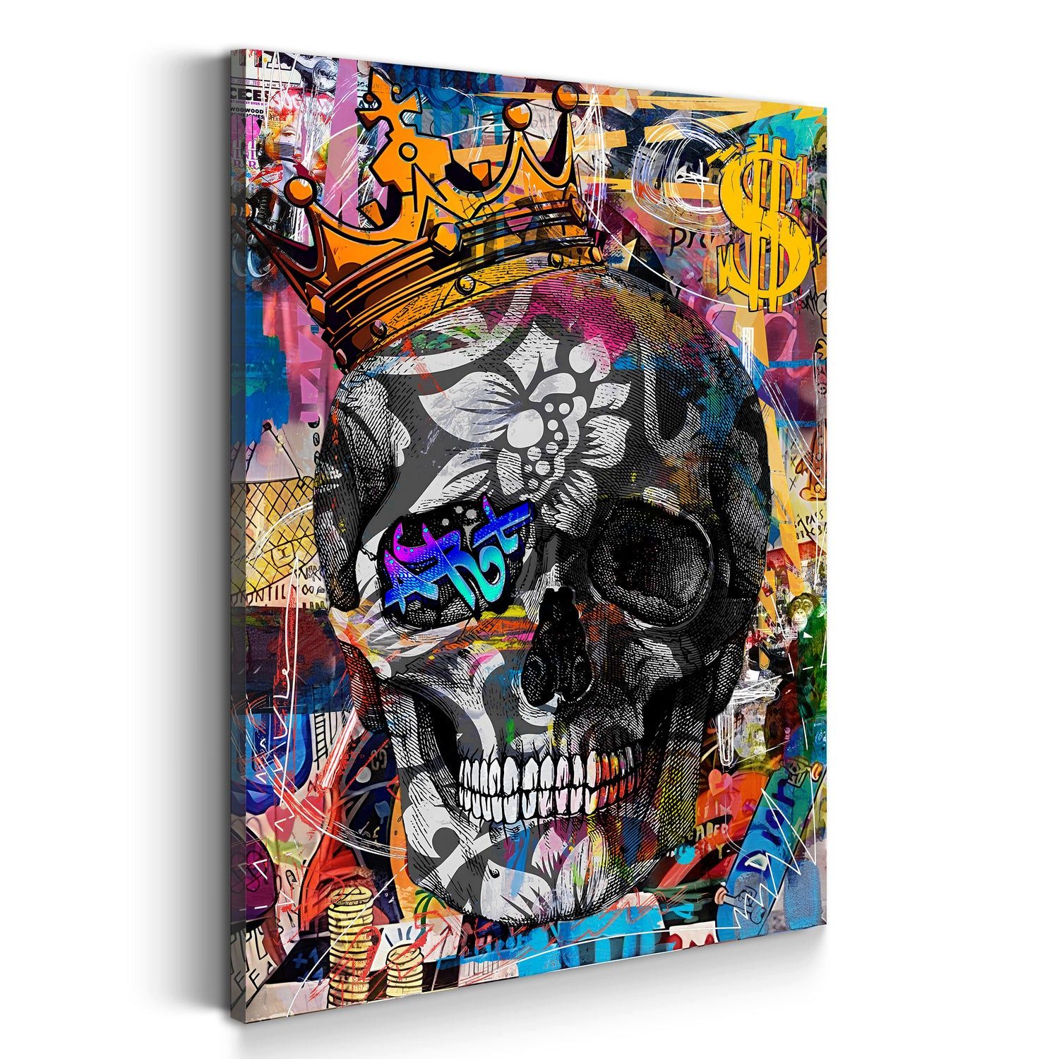 Artedinoi Leinwandbild Street Art Totenkopf Pop Art Wandbild Leinwandbild Kunstdruck XL Wandd