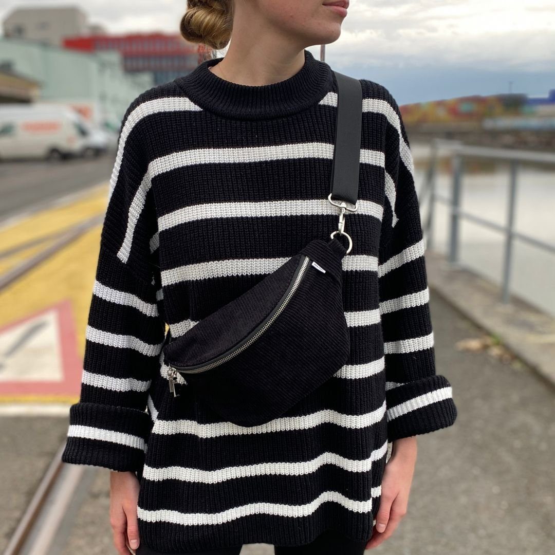 MAONI Bauchtasche Cord Schwarz mit zwei Gurten, Taschengurt austauschbar – Bild 4 von 5