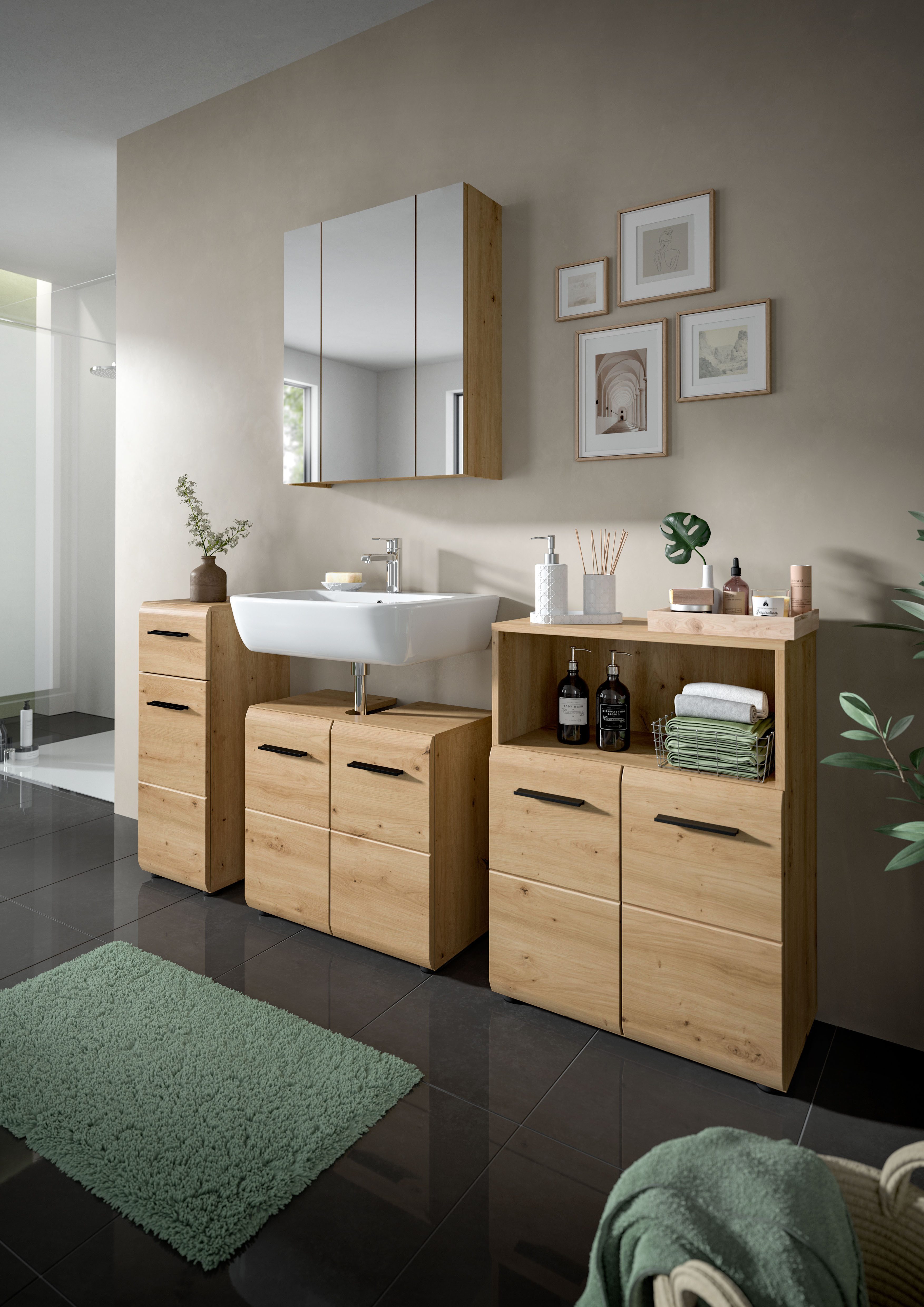 welltime Unterschrank FLORENZ, Höhe 80 cm, 1 Tür, 1 Schubkasten (1-St., TOPSELLER) Türanschlag wechselbar, hochwertige MDF Front, Badschrank, Bad – Bild 5 von 5