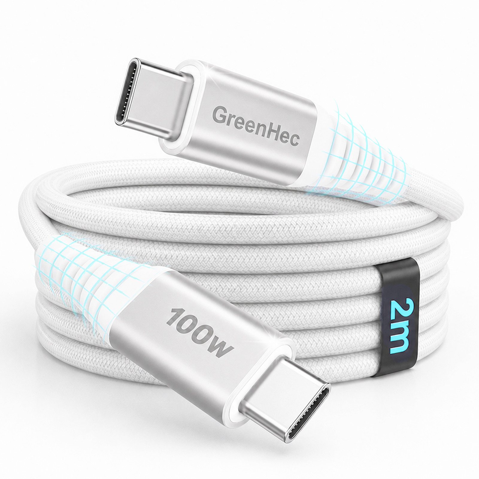 GreenHec 100w USB-C Schnell Ladekabel Fast Charging Cable Datenkabel USB-Kabel, Typ C (Eurostecker), Thunderbolt, USB-C, Typ C (Eurostecker), Thunderbolt, USB-C (200 cm), Macbook, Labtop, Xiaomi, OnePlus Samsung Kabel 1m 2m 3m von GreenHec