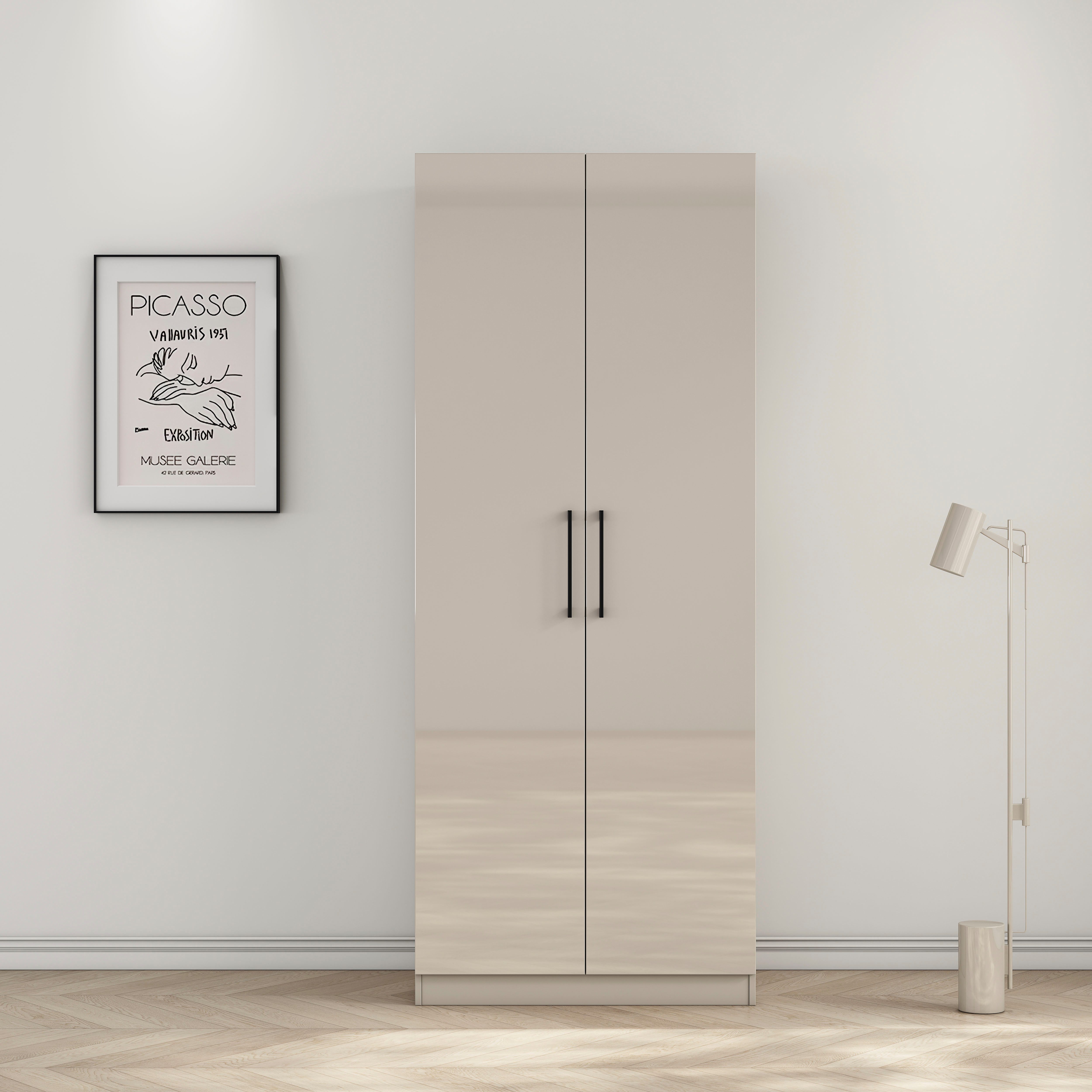 OTTO home Kleiderschrank Sylt Schlafzimmerschrank Garderobe Schrank hochglanz (hochwertige Metall Griffe in schwarz) Drehtürenschrank mit perfekter Innenausstattung, Breite 80cm