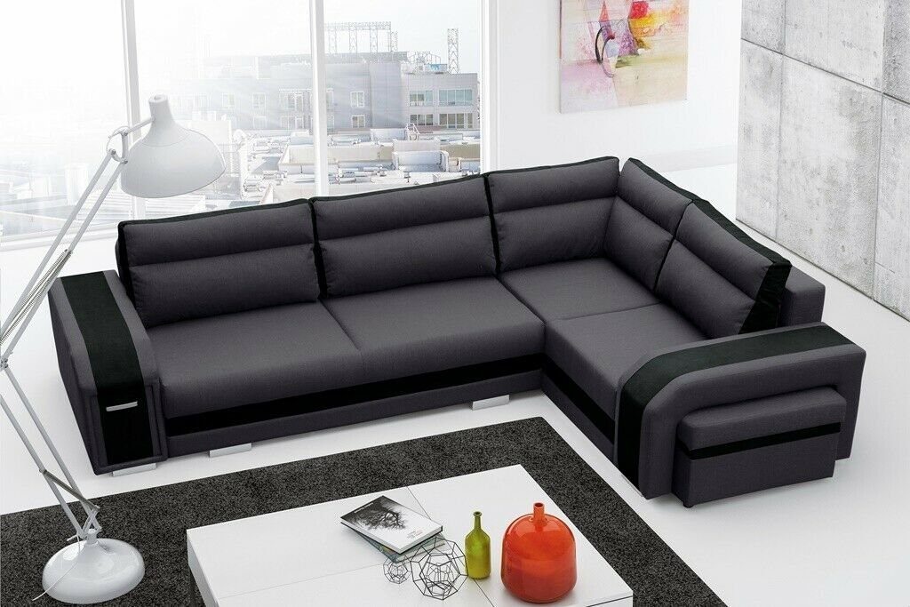 JVmoebel Ecksofa, Ecksofa Wohnzimmer Schlaf Sofa Couchen Couch Garnitur L Form Grau/Schwarz