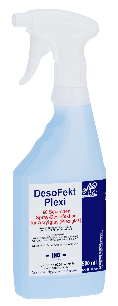 AC Assindia DesoFekt Plexi Schnelldesinfektion 60 Sekunden 500ml Sprayer Oberflächen-Desinfektionsmittel
