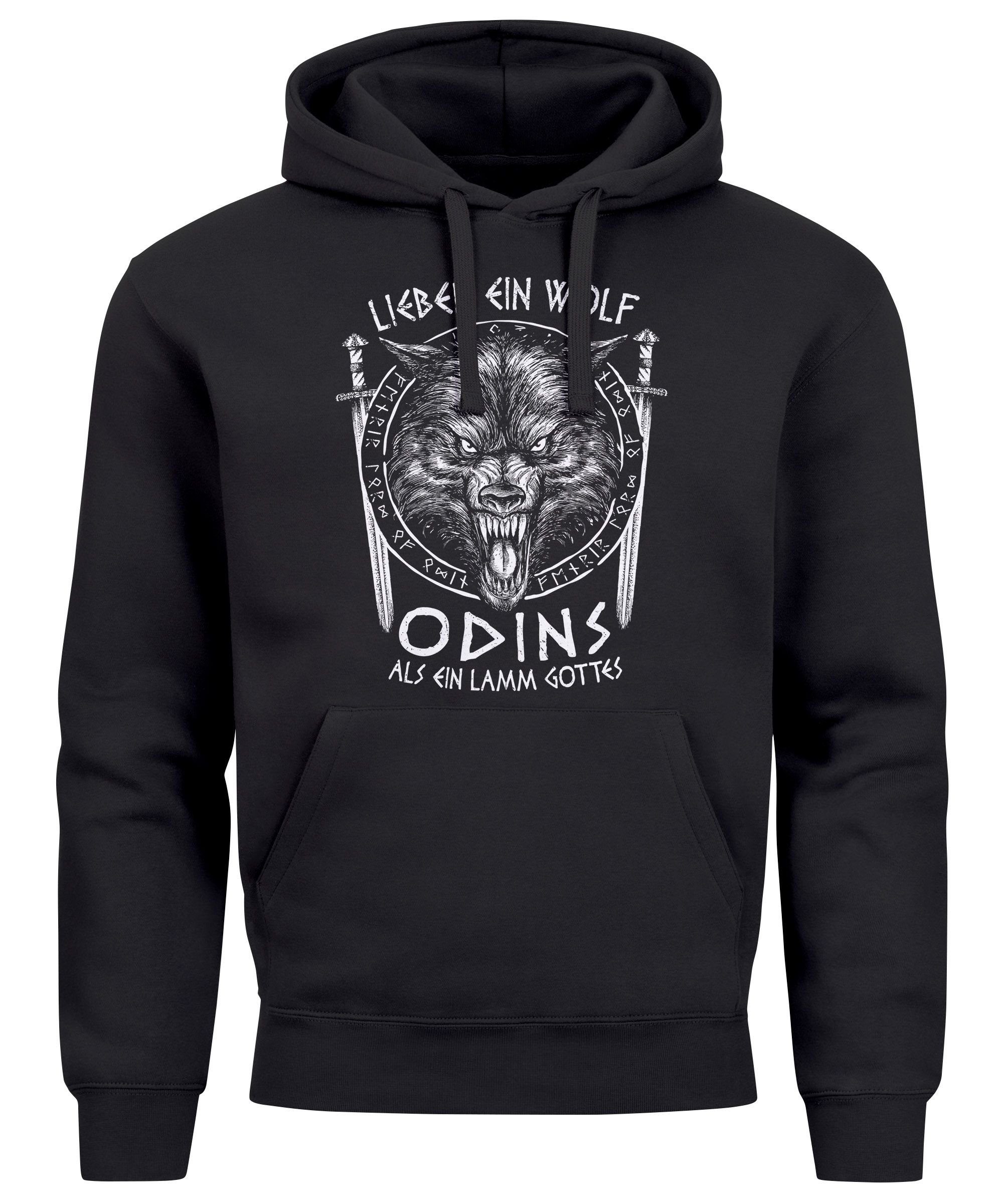 Neverless Hoodie Hoodie Herren Lieber ein Wolf Odins als ein Lamm Gottes nordische Mythologie Wikinger Print Aufdruck Neverless®