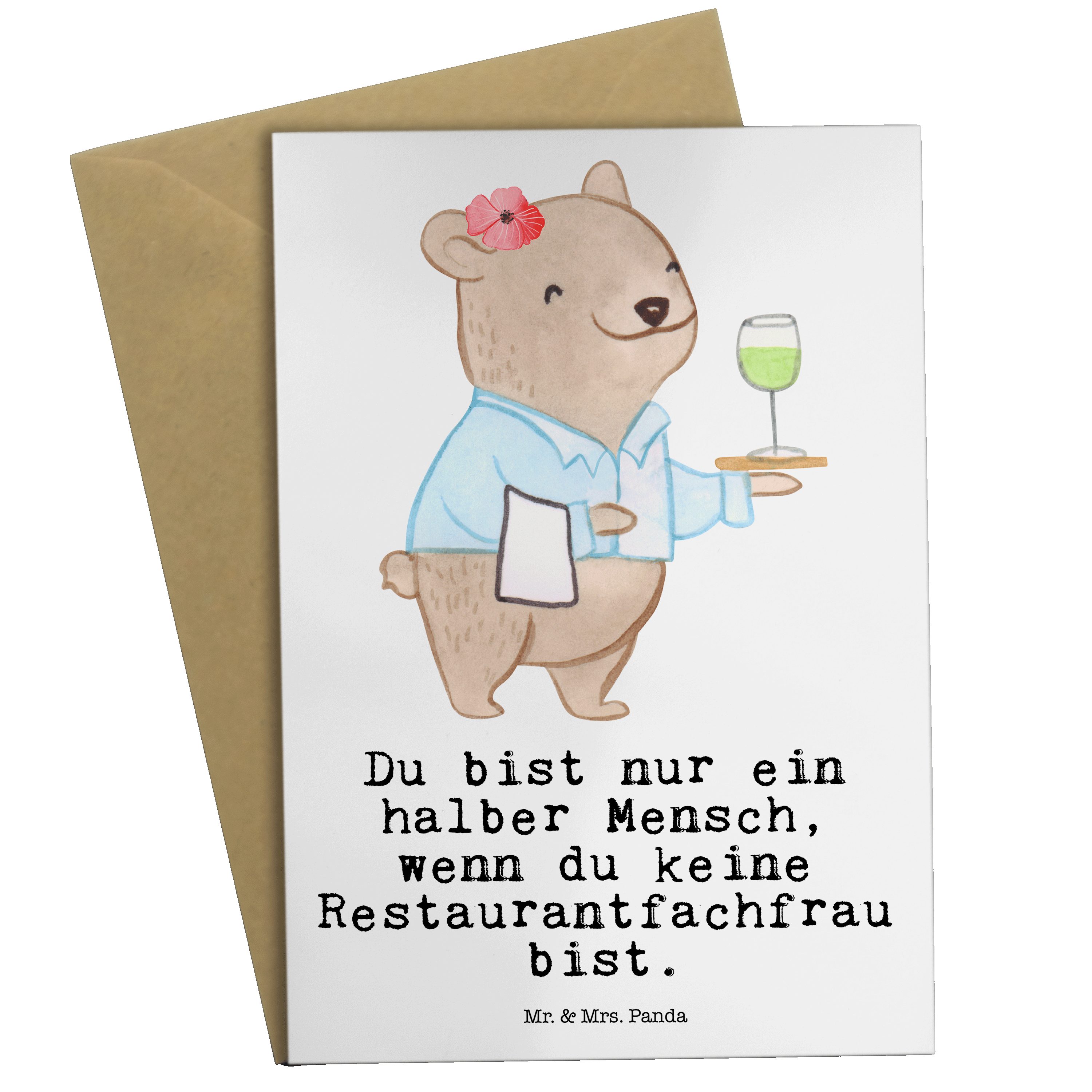 Herz Mrs. Restaurantfachfrau mit Geschenk, Geburtstag Weiß & Klappkarte, Mr. - Panda - Grußkarte