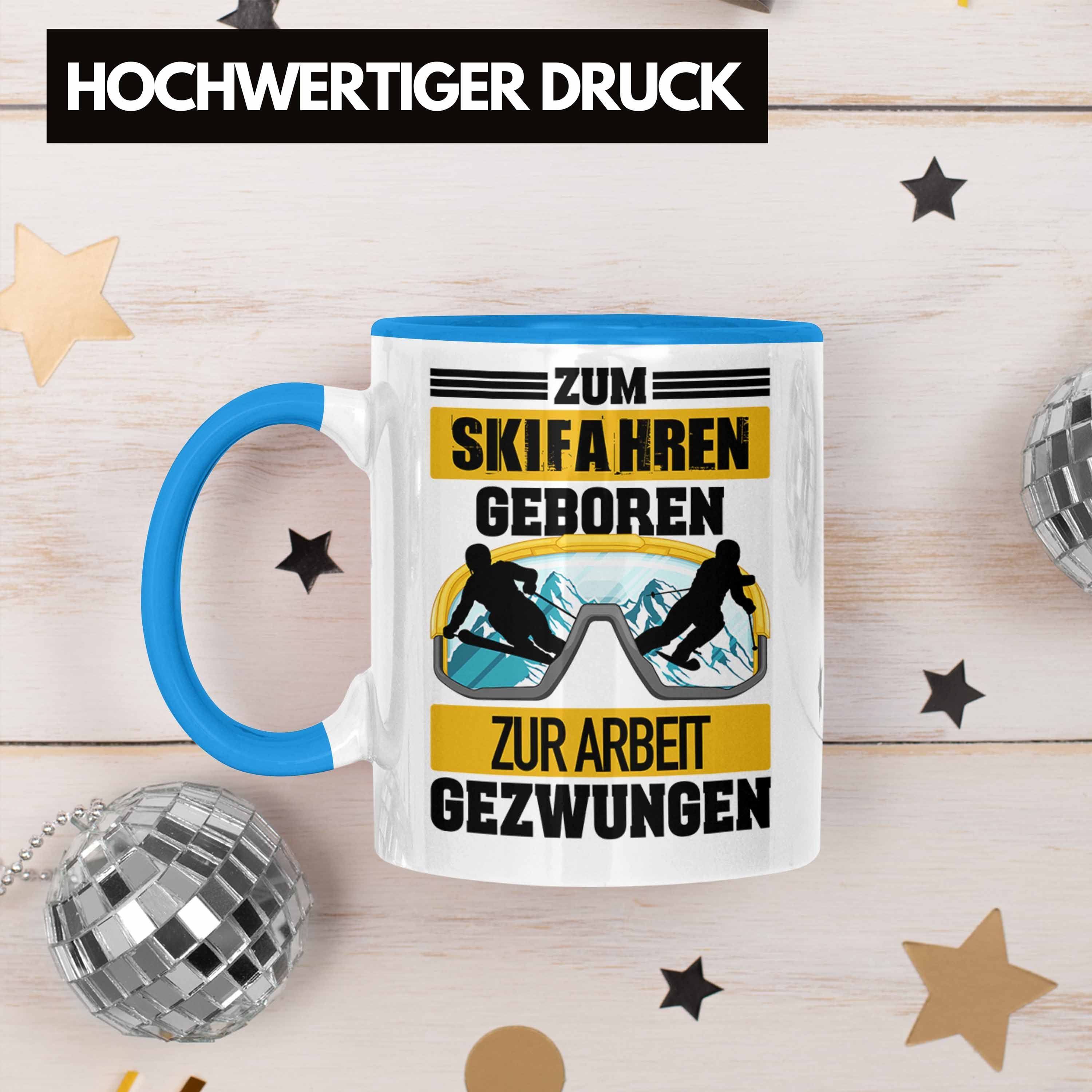 Trendation Tasse Trendation - Tasse Frauen Tasse Sprüche Ski Witz Blau Lustig Fahren Geschenk Männer Spruch Skifahrer Geschenk für Skifahren