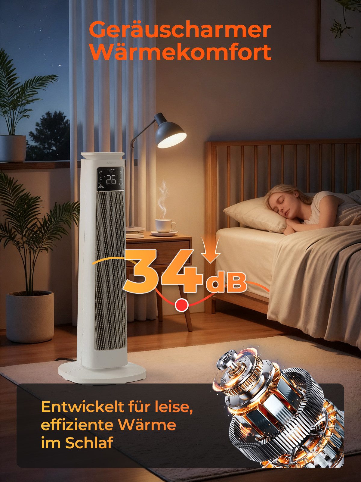 FOHERE Heizlüfter 4-in-1 Heizlüfter Energiesparend, 2000W PTC Elektroheizung, 70° Oszillation, Fernbedienung, Kipp- & Überhitzungsschutz – Bild 4 von 5