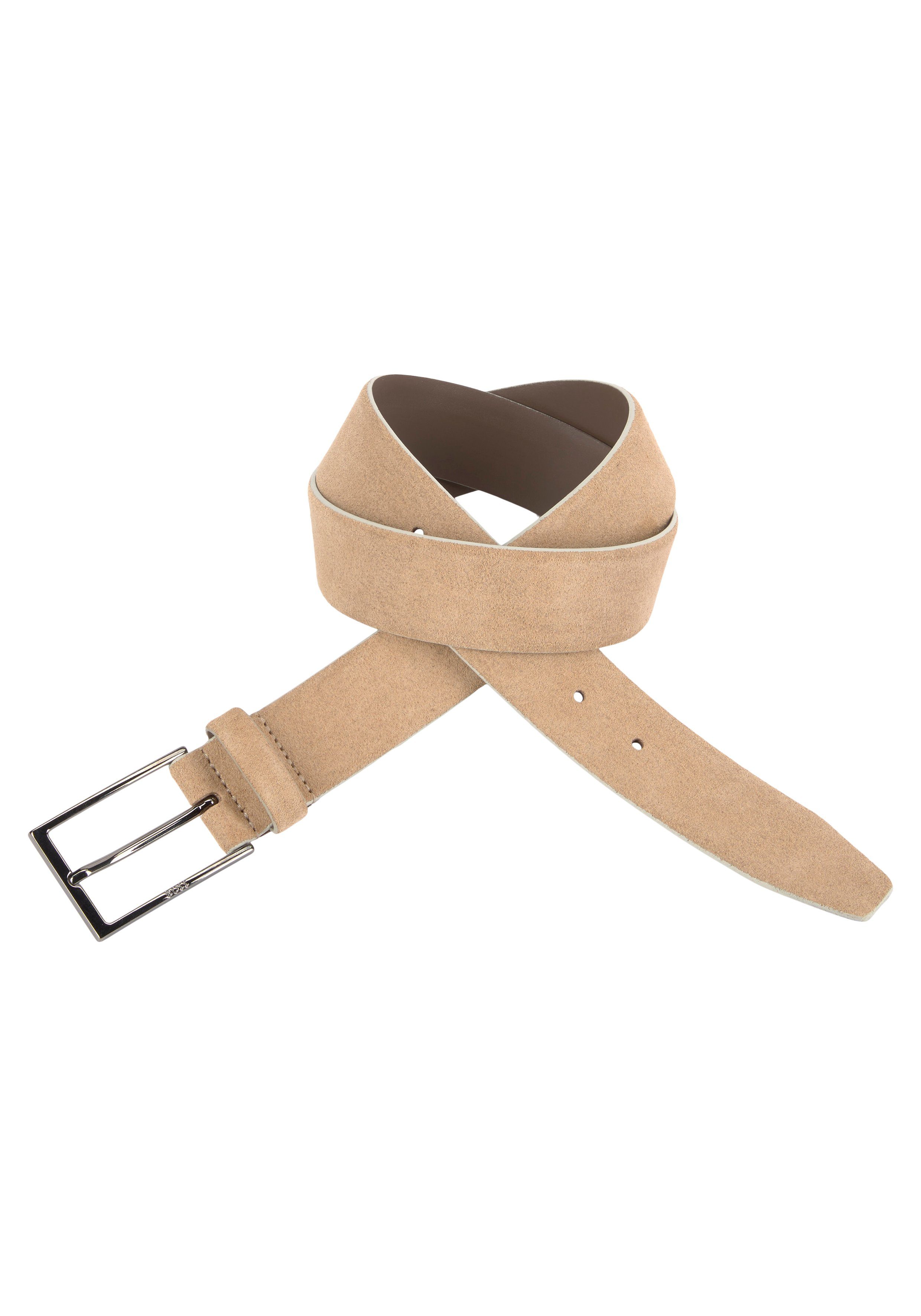 BOSS Ledergürtel Calindo aus Veloursleder mit Logo-Schliesse aus Metall beige