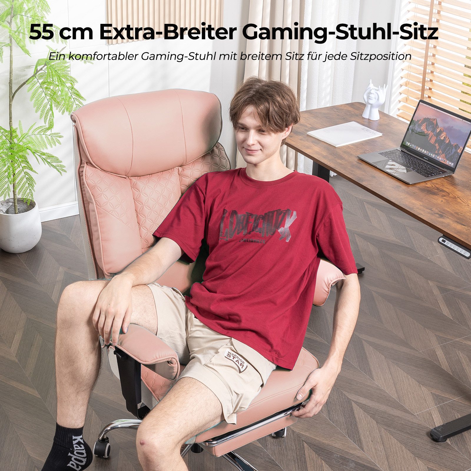 COMHOMA Bürostuhl Gaming Stuhl für Große und Schwere Personen bis 180 kg, ergonomischer Bürostuhl 3D Sitzkissen, verstellbar mit Fußstütz