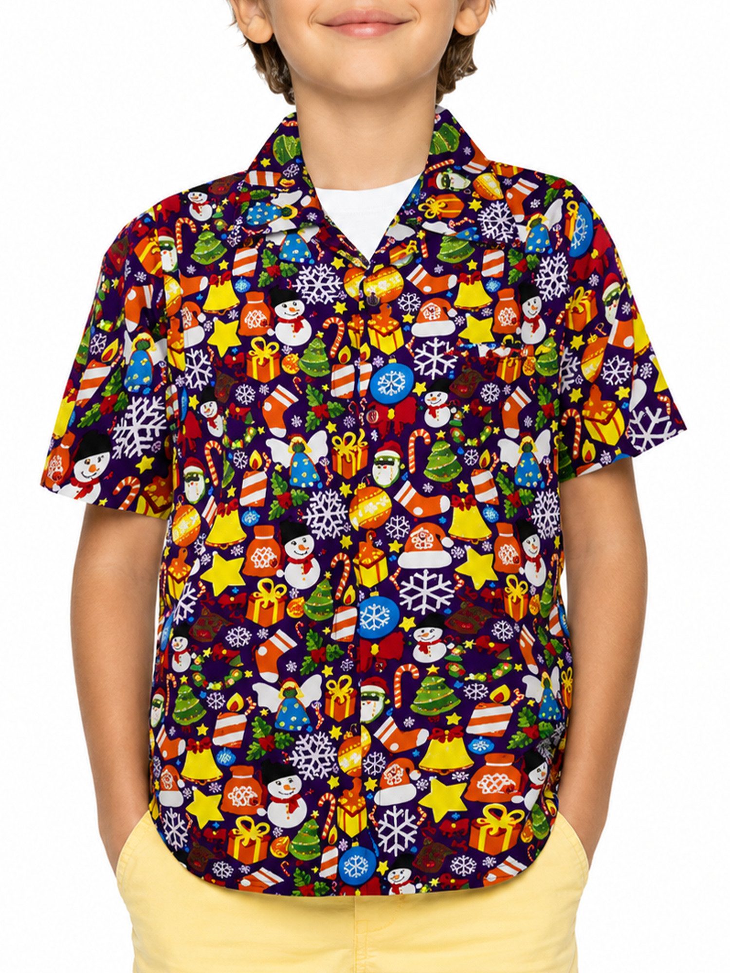 King Kameha Hawaiihemd "Christmas Allover" Kids Funky Hawaii-Hemd Kurzarm Front-Tasche