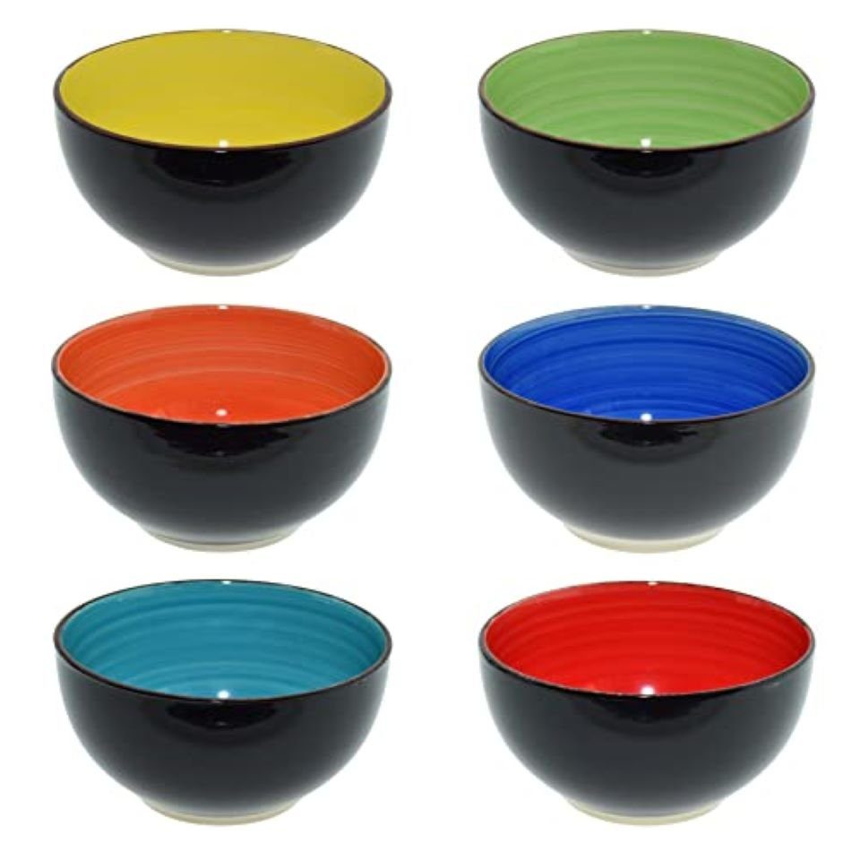 Spruchreif® Dekoschüssel Schalen Set 6 teilig 650ml · Müslischalen Set · Schüsseln bunt · Obstschale Suppenschüssel Salatschale Eisschale Ramenbowl · Bunte Schalen · Schüssel aus Keramik · Steinzeug Keramik Schüssel