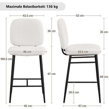Yaheetech Barhocker (2er), Barstuhl aus Bouclé-Gewebe Sitzhöhe 67 cm Küchenstühle Set Hocker