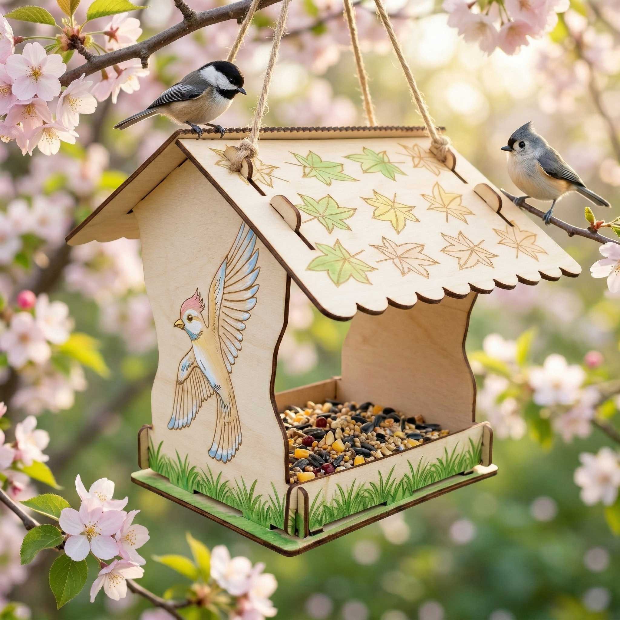 colourliving Vogelhaus Holz-Bausatz zum Bemalen, Futterhäuschen für Kinder zum Hängen, eine ganz persönliche Gartendekoration