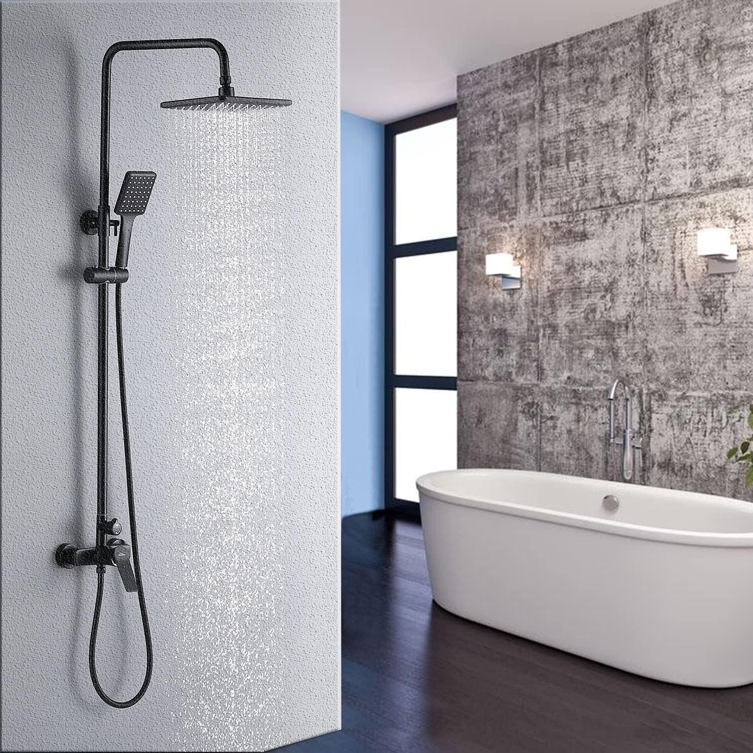 Duschsystem Duscharmatur Set Schwarz Höhenverstellbar Regendusche Handbrause