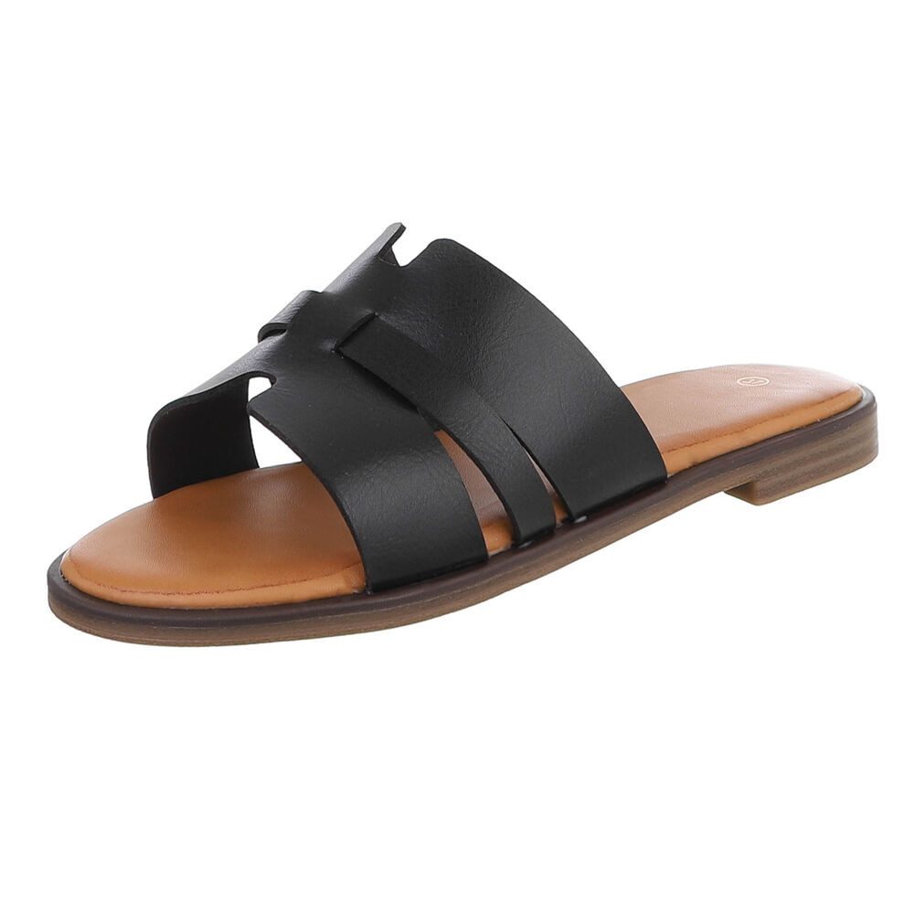 Ital-Design Komfortable Damensandalen mit gekreuzten Riemen für Freizeit Pantolette (91409287) Blockabsatz Pantoletten in Schwarz
