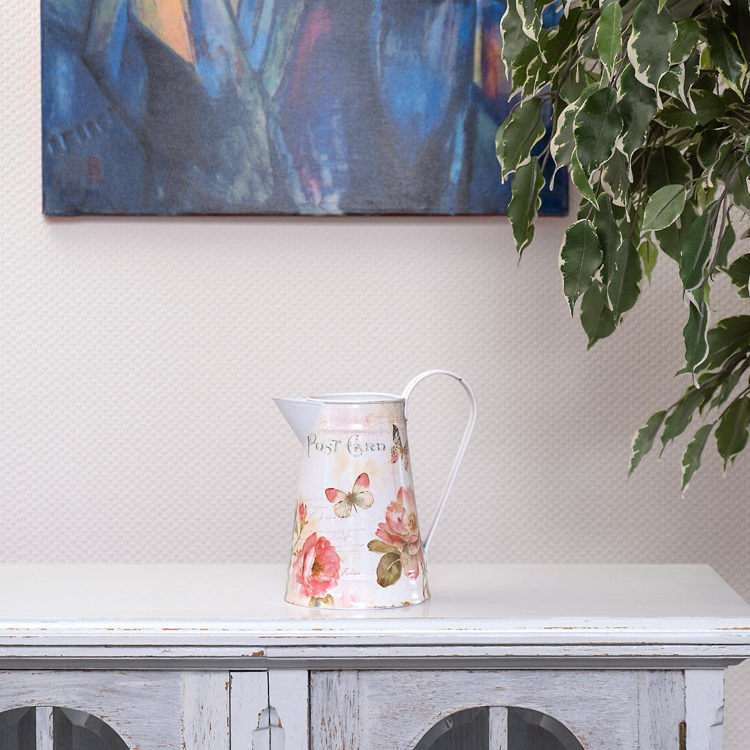 Moritz Gießkanne Gießkanne Zink Motiv Schmetterling Blüten (Gießkanne), Dekoration Deko Blumentopf Umtopf Trockenblume Topf Übertopf Kanne