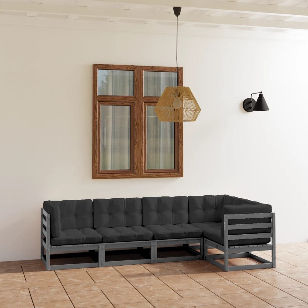 vidaXL Gartenlounge-Set 5-tlg. Garten-Lounge-Set mit Kissen Kiefer Massivholz, (1-tlg)