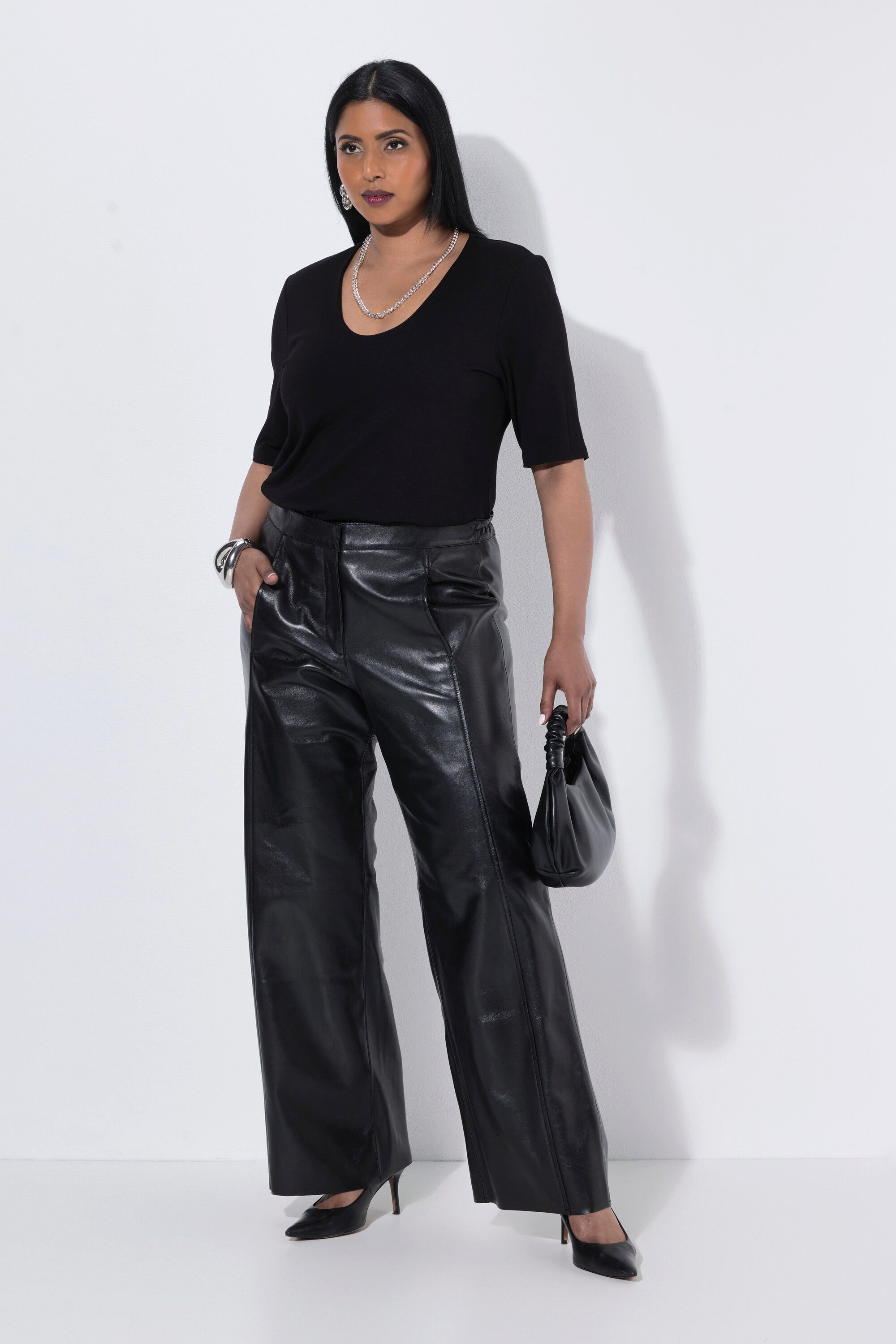 Ulla Popken Funktionshose Lederhose Rose gerades Bein Nappaleder Komfortbund