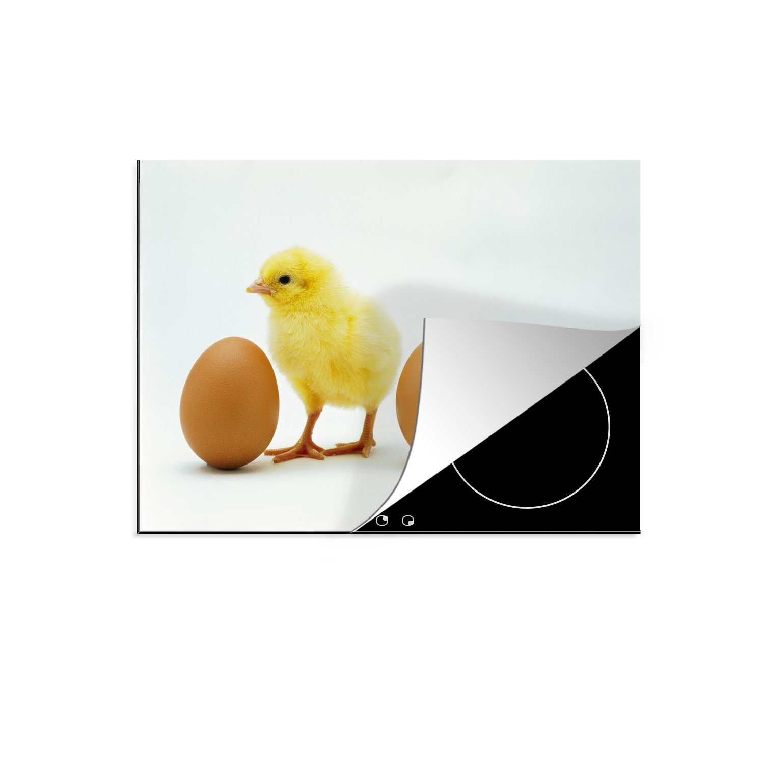 MuchoWow Herdblende-/Abdeckplatte Küken zwischen 70x52 cm, Eiern, Mobile (1 Arbeitsfläche den Ceranfeldabdeckung tlg), Vinyl, nutzbar