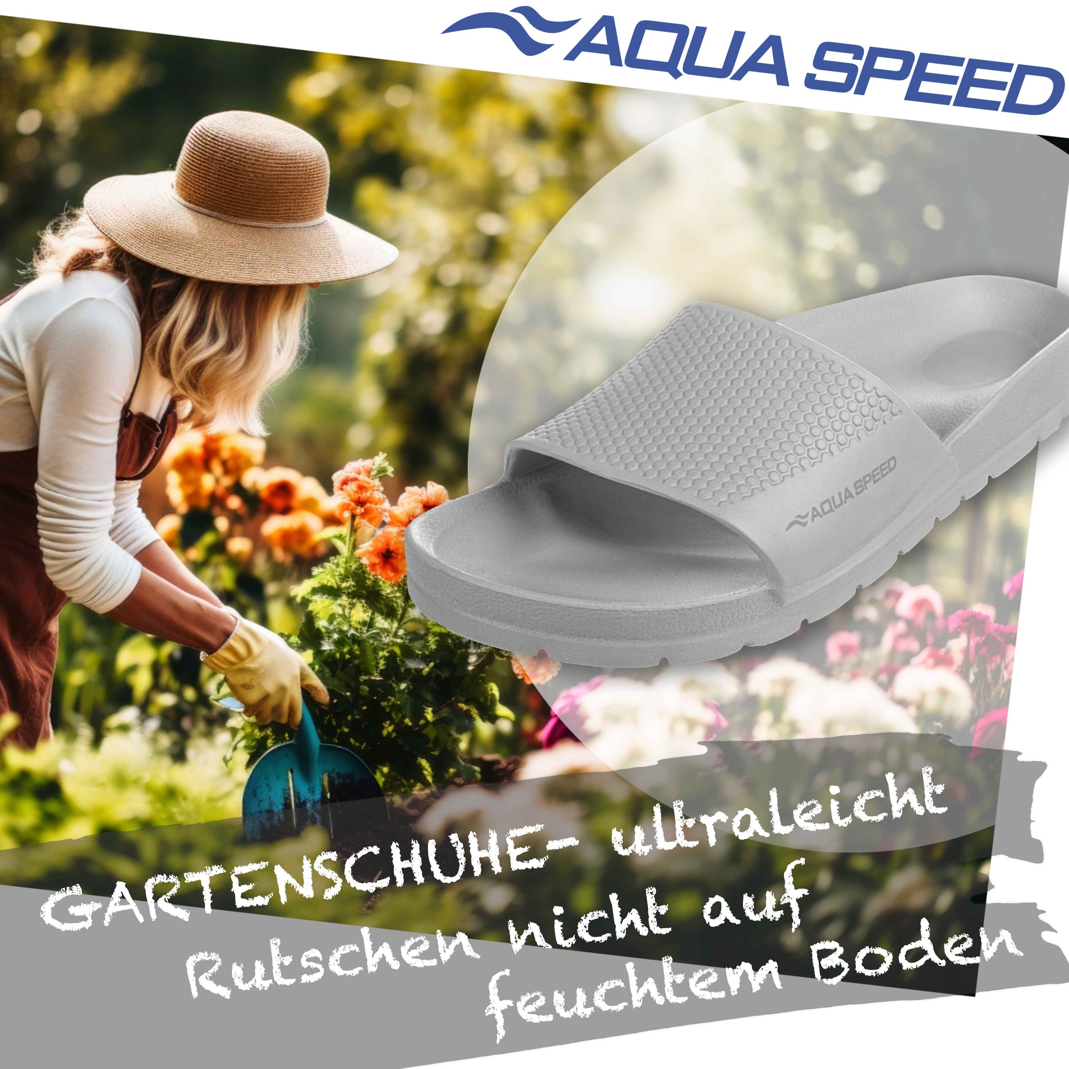 Aqua Speed Badelatschen OSLO + kl. Fasertuch Damen und Herren Duschsandalen Badepantolette