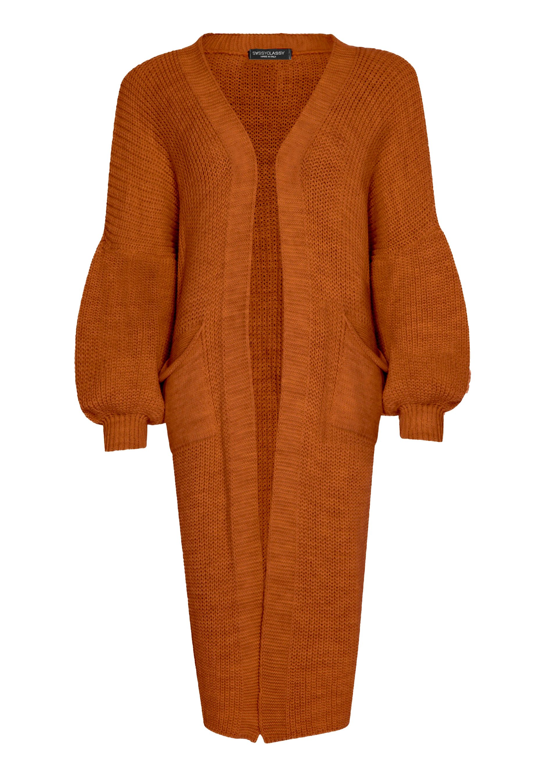 SASSYCLASSY Cardigan Oversize Strickjacke Damen lang mit Taschen Winter Max günstig online kaufen