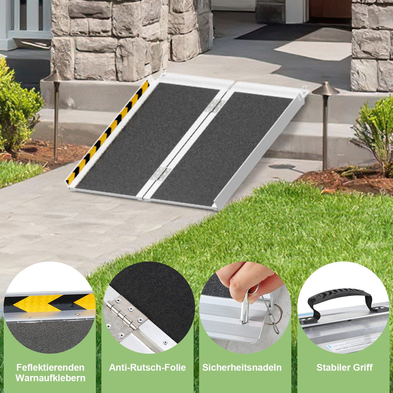 Clanmacy Auffahrrampe Rollstuhlrampe bis 270kg Rollirampe Auffahrrampe Laderampe Klappbar