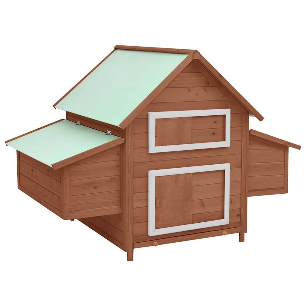 furnicato Hühnerstall aus massivem Tannenholz 150x96x110 cm Mokka und Weiß