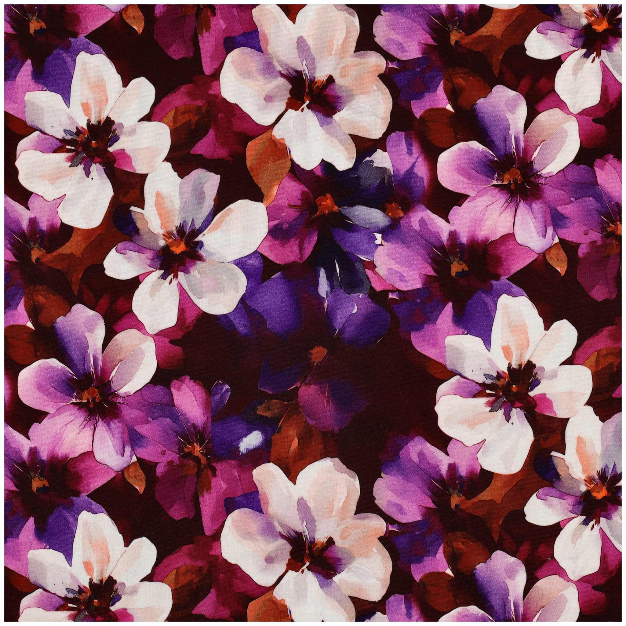 maDDma Stoff Punta di Roma Flower ab 0,5 m x 158 cm Viskose-Stoff Jersey Meterware, bordeaux