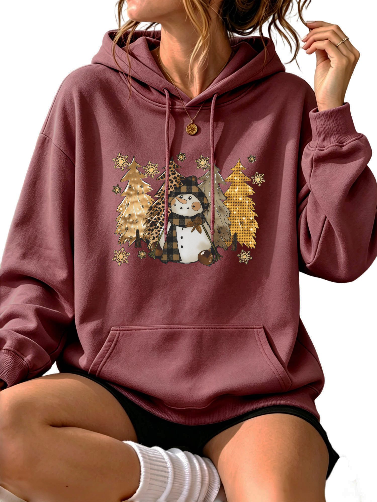 PYLIKE Sweatshirt Weicher Winter-Hoodie für Damen mit Großtaschen Besondere Weihnachts-Outfits