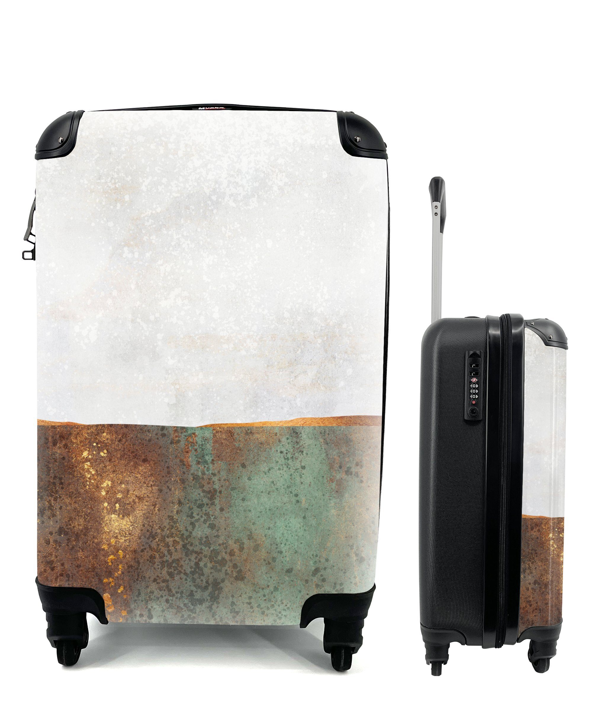 MuchoWow Handgepäckkoffer Abstrakt - Luxus - Gold, 4 Rollen, Reisetasche mit rollen, Handgepäck für Ferien, Trolley, Reisekoffer