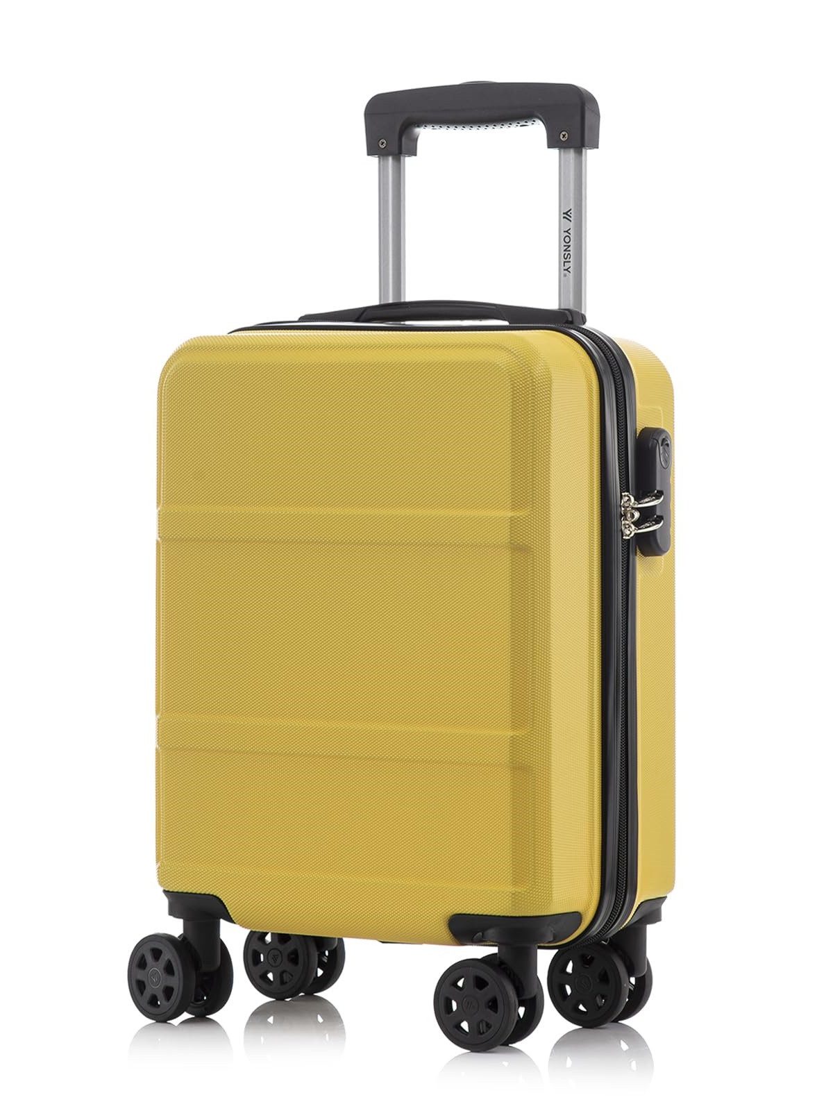 YONSLY Handgepäckkoffer Hartschalen-Reisekoffer Trolley Rollkoffer für Reisen von S bis XL, 4 Rollen, aus ABS und Aluminium, mit Zahlenschloss und weichem Gummigriff