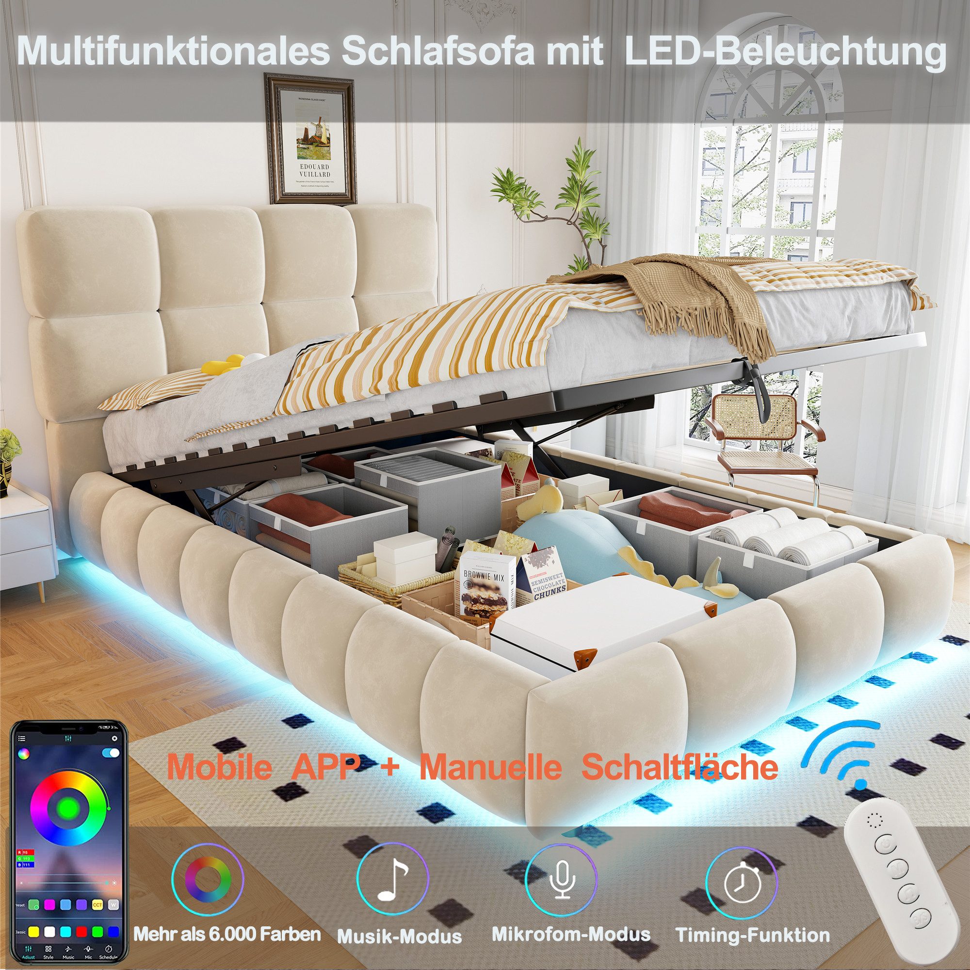 Flieks Polsterbett, Hydraulisches Kinderbett 90x200cm, geeignet für eingebettete Matratze
